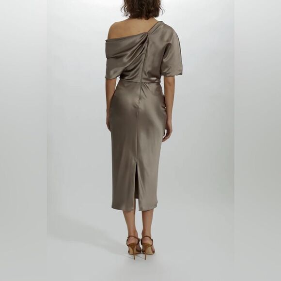 Amsale NWT Draped Pencil Midi Dress in Mocha Size 4 - Picture 9 of 10